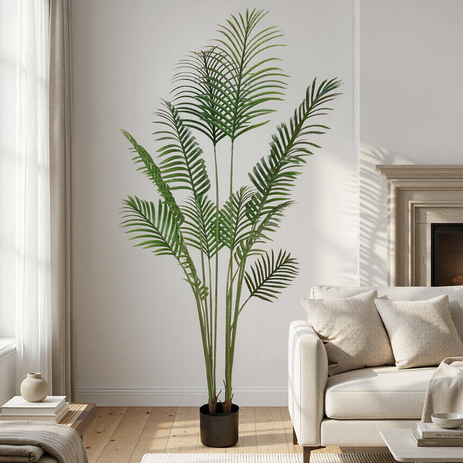 BEAUTYPEAK 5.2FT Artificial Palm Plants Fake Pre Potted Faux Green Tree Tall Fake House Plants Indoor Outdoor Floor Plant