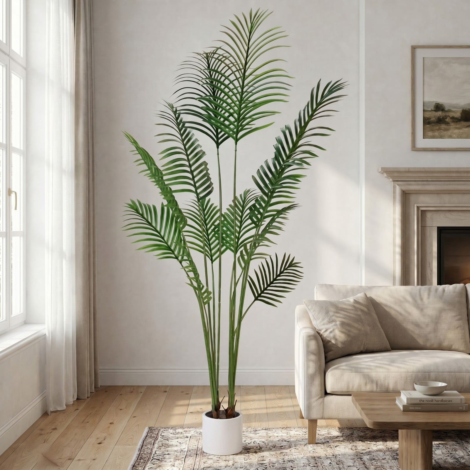 BEAUTYPEAK 5.3FT Artificial Palm Plants Fake Pre Potted Faux Green Tree Tall Fake House Plants Indoor Outdoor Floor Plant