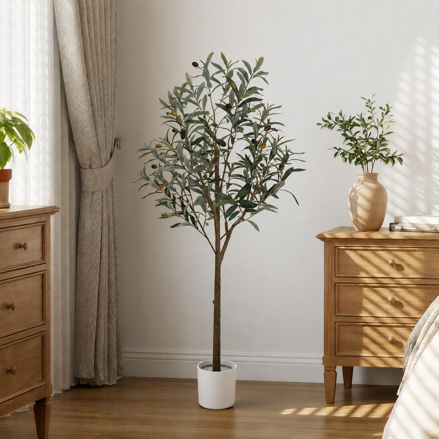 BEAUTYPEAK 5.3FT Artificial Plant Fake Indoor Olive Tree Decorative Outdoor Greenery in White Pot