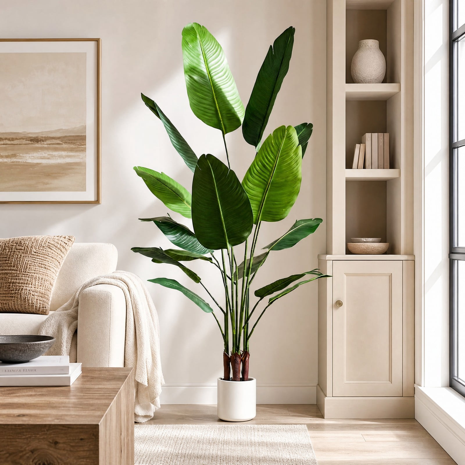 BEAUTYPEAK 5.3Ft Artificial Birds of Paradise Plant Faux Banana Leaf Tree Fake Tropical Palm Tree Indoor Outdoor Floor Plant