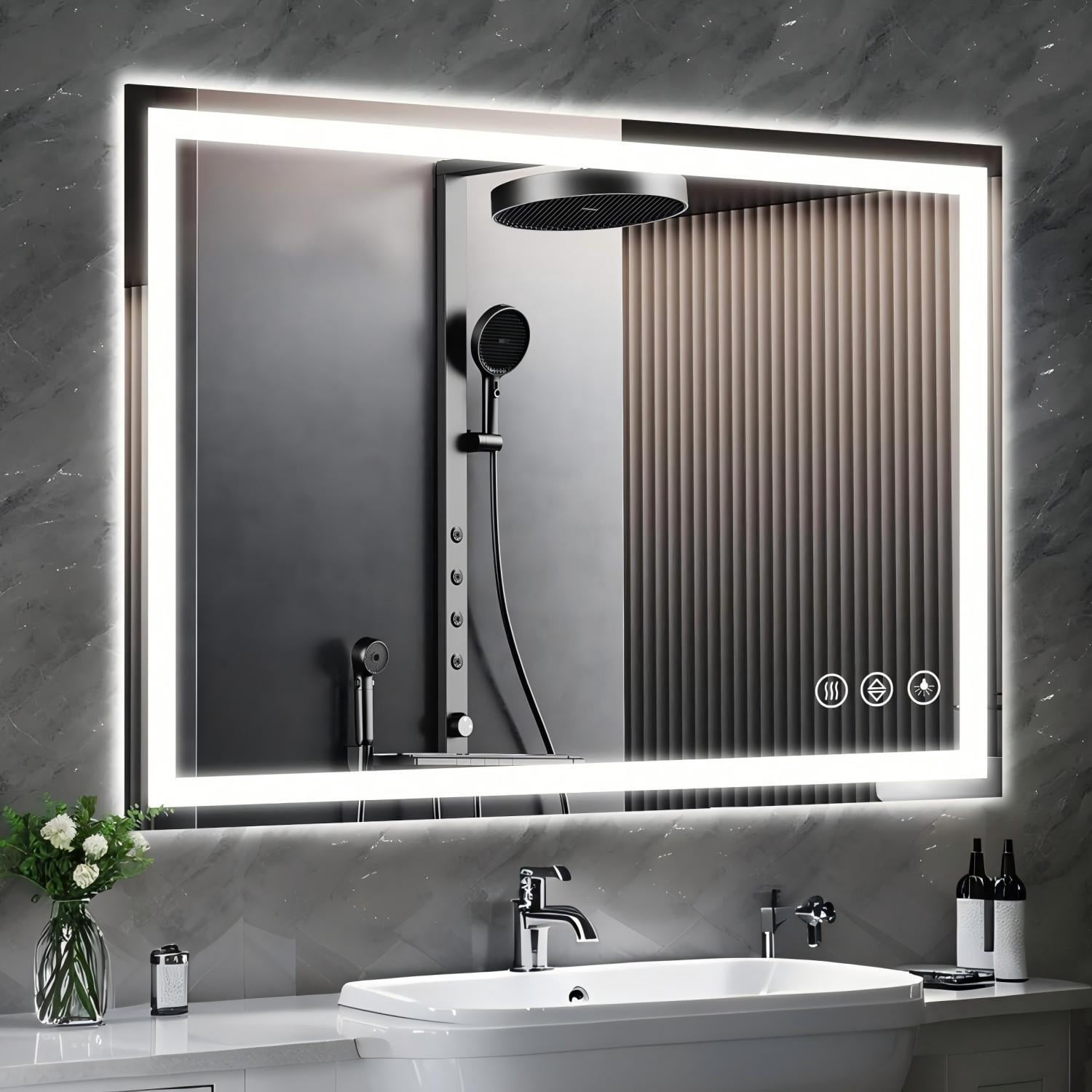 BEAUTYPEAK 55"x 30" LED Bathroom Mirror with Lights Vanity Mirror for Wall,White