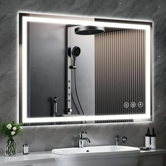 BEAUTYPEAK 55"x 30" LED Bathroom Mirror with Lights Vanity Mirror for Wall,White