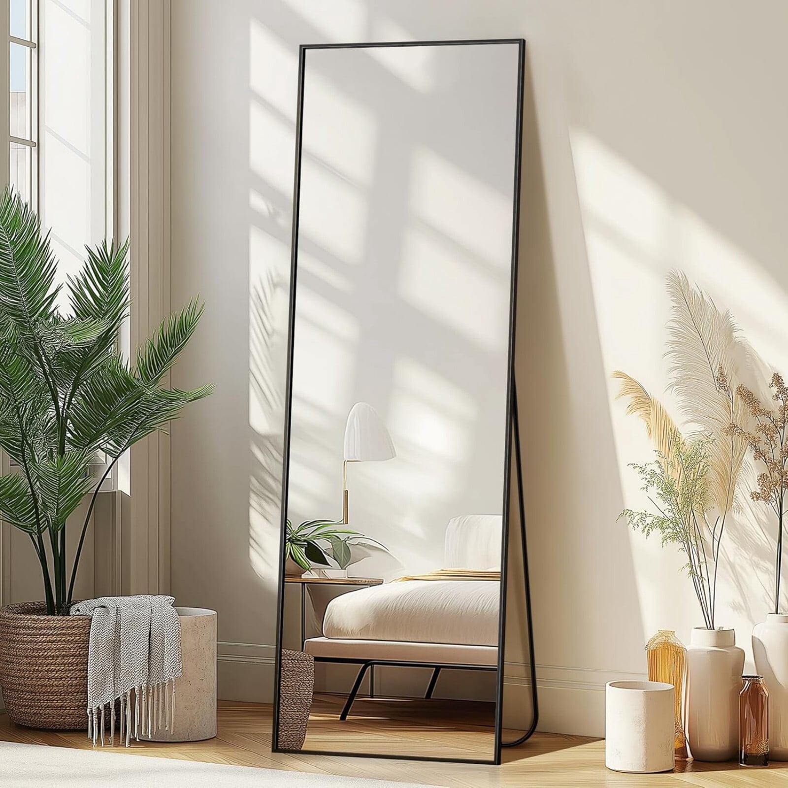 BEAUTYPEAK 58"X18" Rectangle Full-Length Floor Standing Mirror,Black