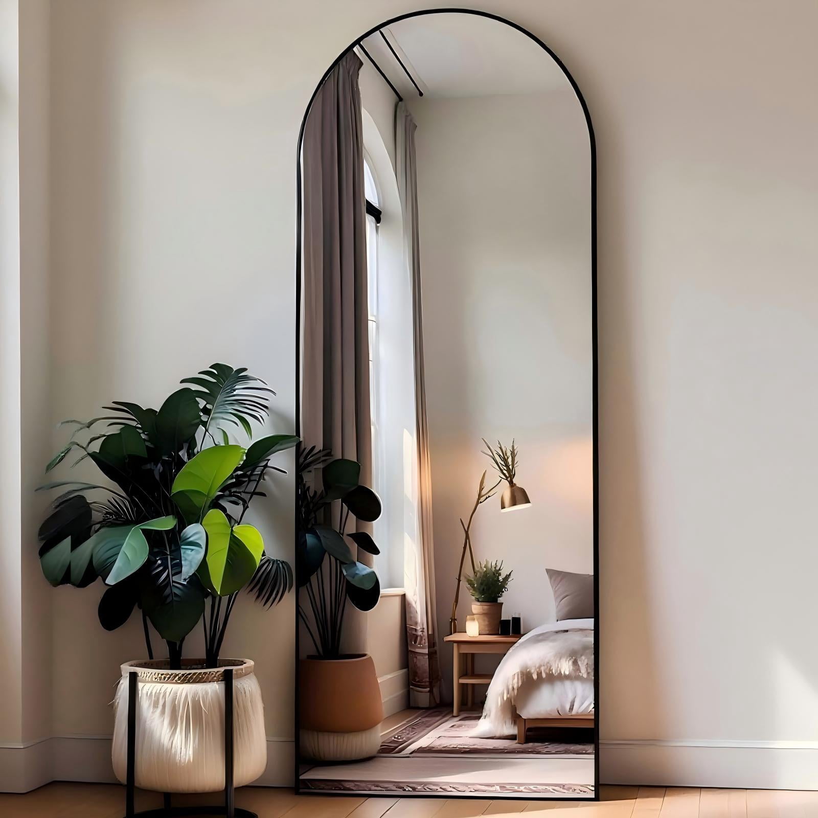 BEAUTYPEAK 58"x 18" Arched Full Length Metal Standing Floor Mirror, Black
