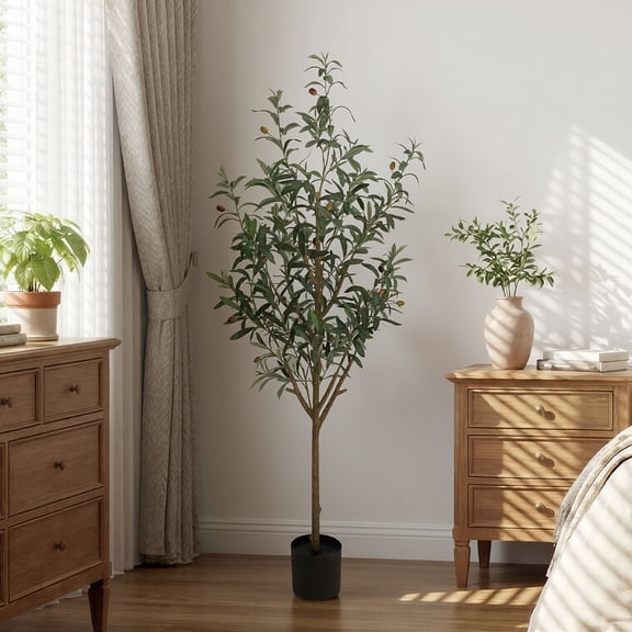 BEAUTYPEAK 5FT Artificial Plant Fake Indoor Olive Tree Decorative Outdoor Greenery in Black Pot