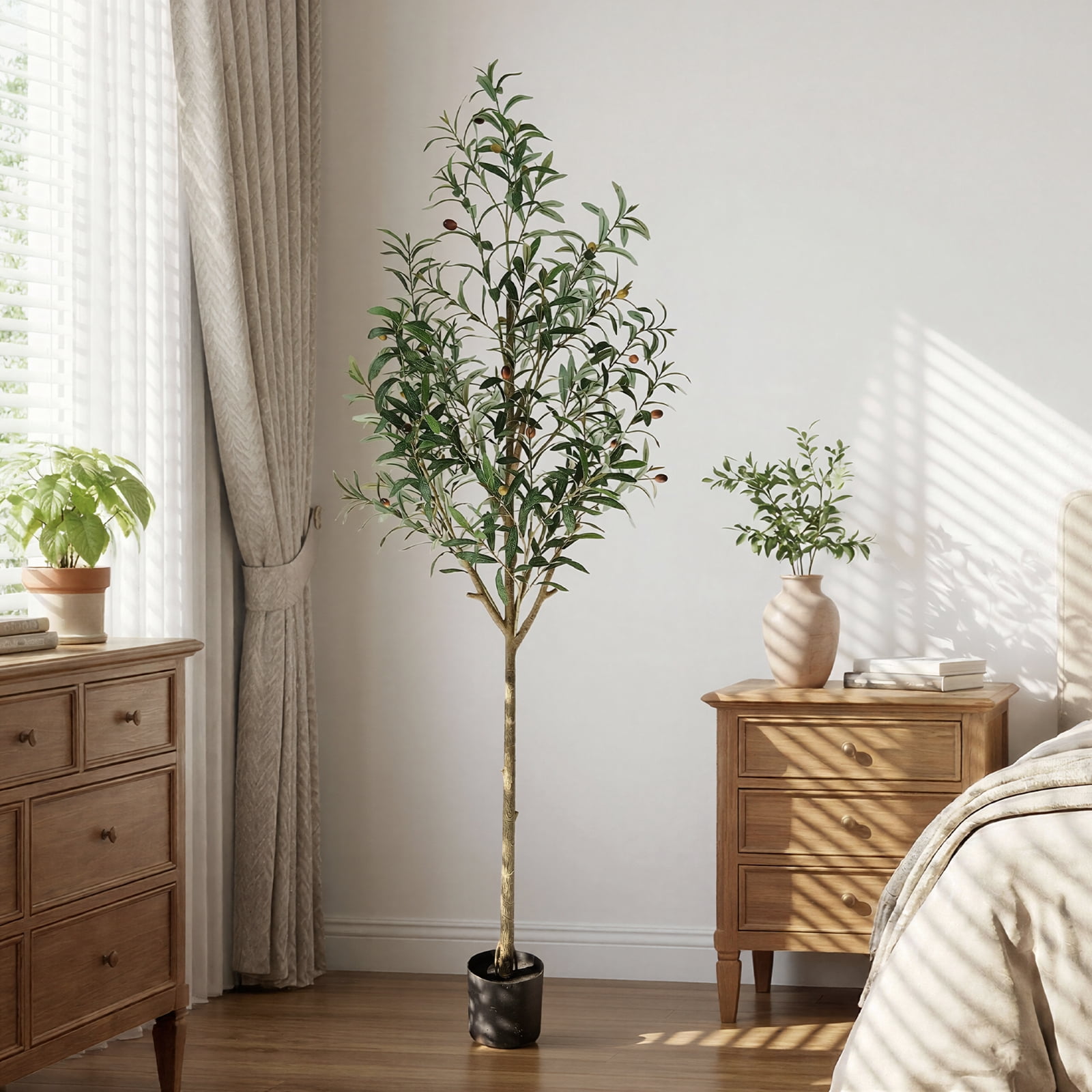 BEAUTYPEAK 6.1FT Artificial Plant Fake Indoor Olive Tree Decorative Outdoor Greenery in Black Pot
