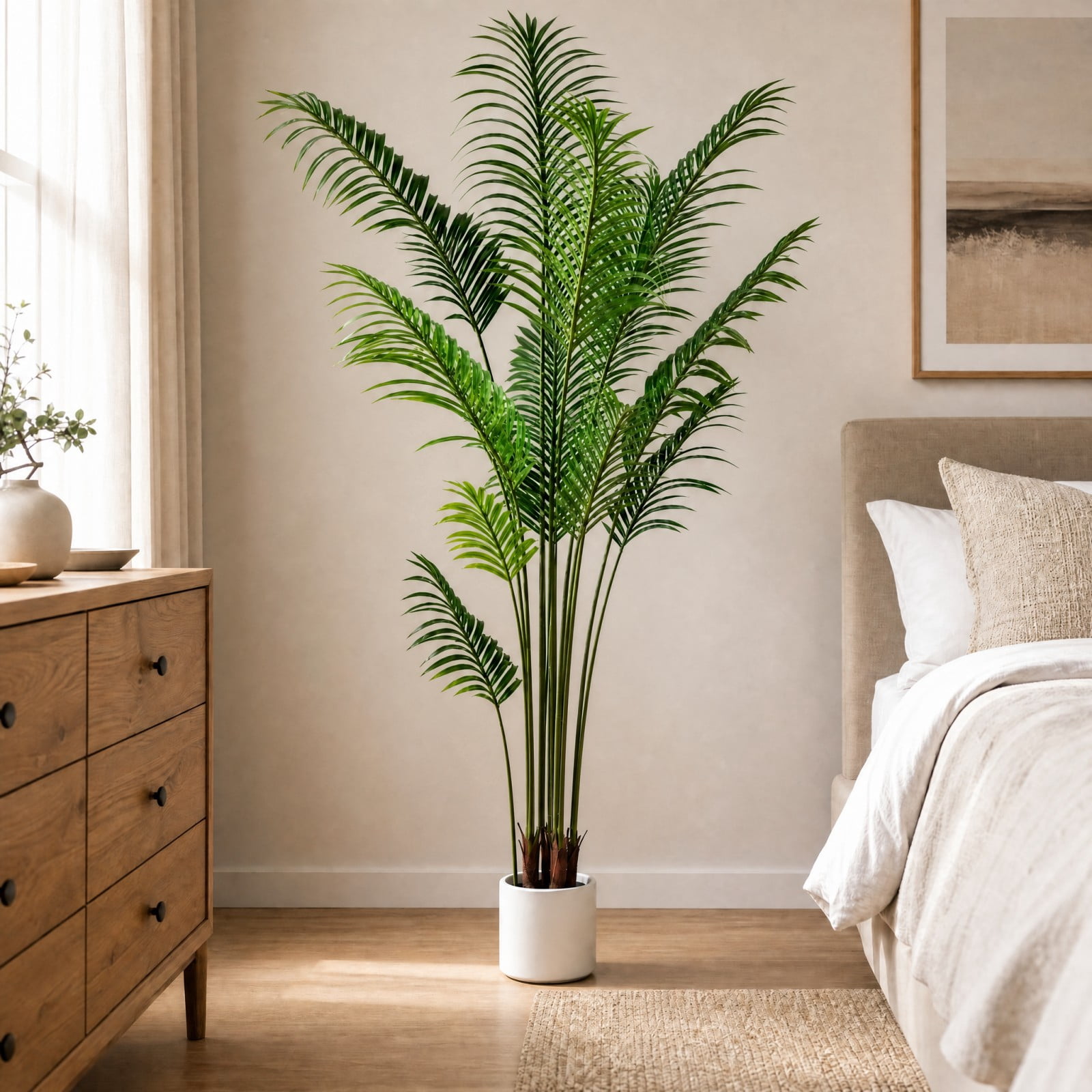 BEAUTYPEAK 6.6FT Artificial Palm Plants Fake Pre Potted Faux Green Tree Tall Fake House Plants Indoor Outdoor Floor Plant