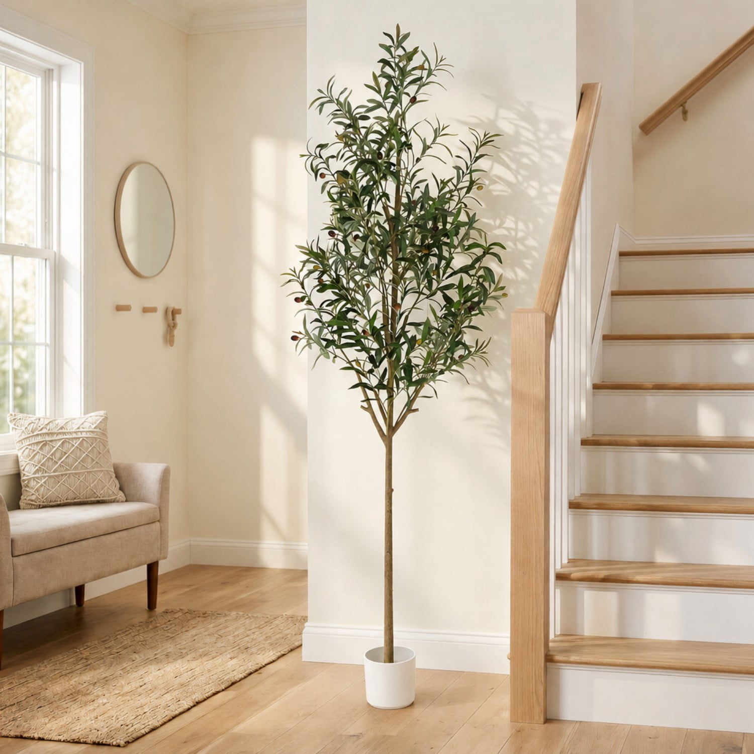 BEAUTYPEAK 6.6FT Artificial Plant Fake Indoor Olive Tree Decorative Outdoor Greenery in White Pot