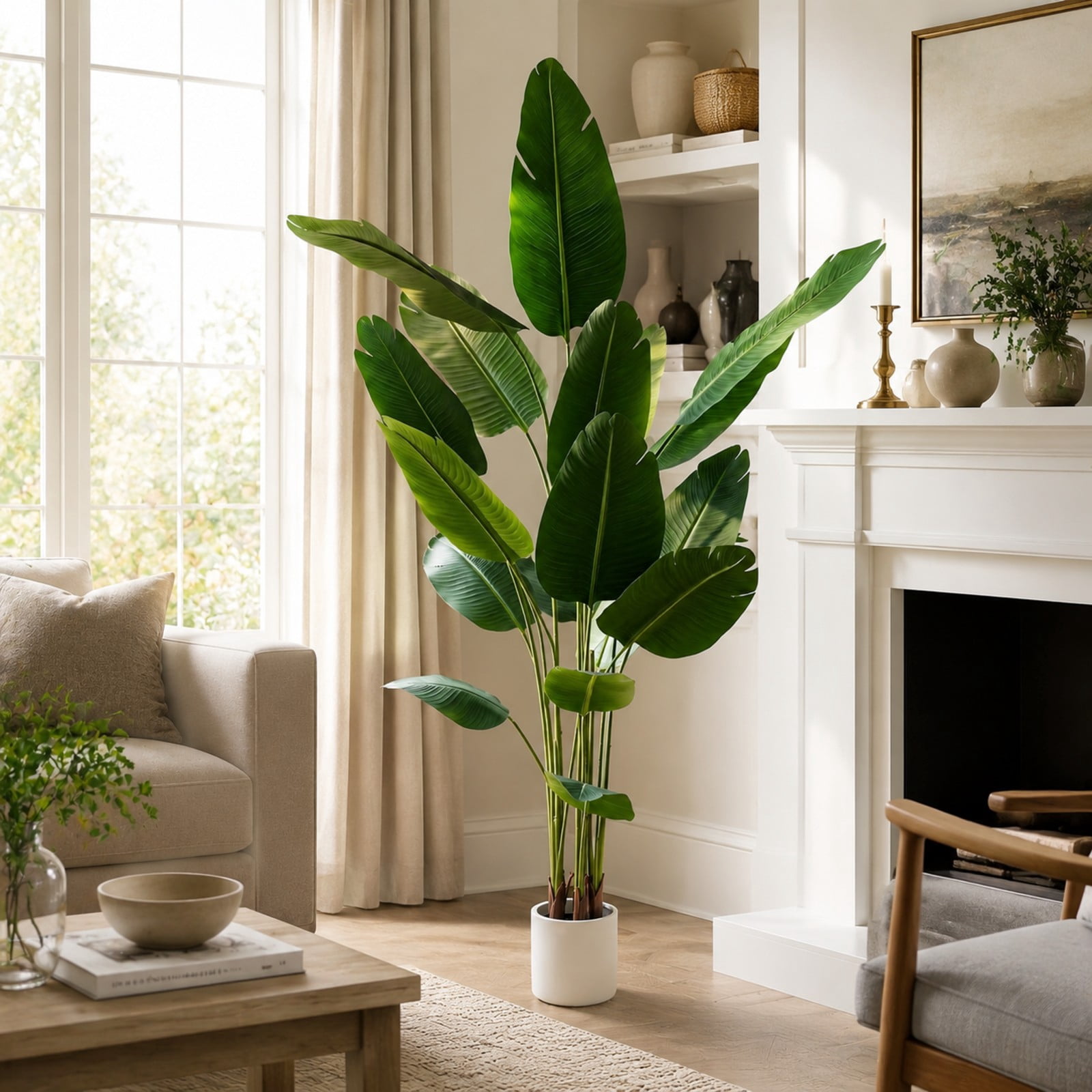 BEAUTYPEAK 6.6Ft Artificial Birds of Paradise Plant Faux Banana Leaf Tree Fake Tropical Palm Tree Indoor Outdoor Floor Plant