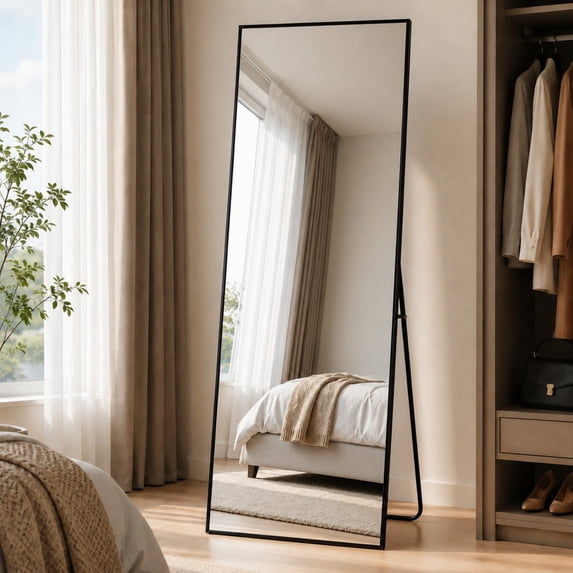 BEAUTYPEAK Full Length Mirror 56" x 21" Rectangular Aluminum Frame, Black