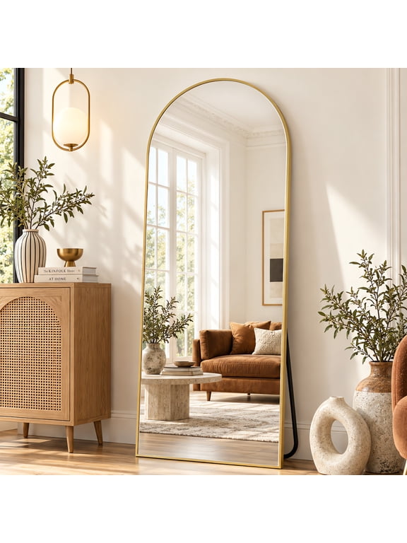64"x 21" Full Length Mirror Arched Standing Floor Mirror Full Body Mirror, Gold