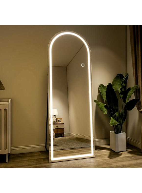 BEAUTYPEAK 64" x 21" LED Arched Full Length Mirror Standing Floor Mirror,White