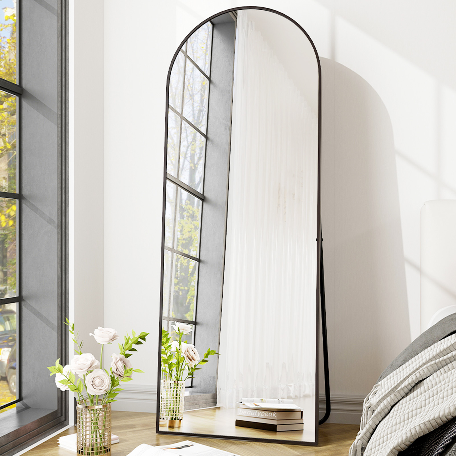 BEAUTYPEAK 64"x21" Full Length Mirror Arched Standing Floor Mirror Full