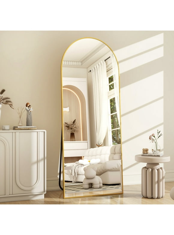 BEAUTYPEAK 64"x21" Full Length Mirror Arched Standing Floor Mirror Full Body Mirror, Gold