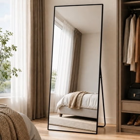 BEAUTYPEAK 64"x21" Full Length Mirror Rectangle Body Dressing Floor Standing Mirrors, Black