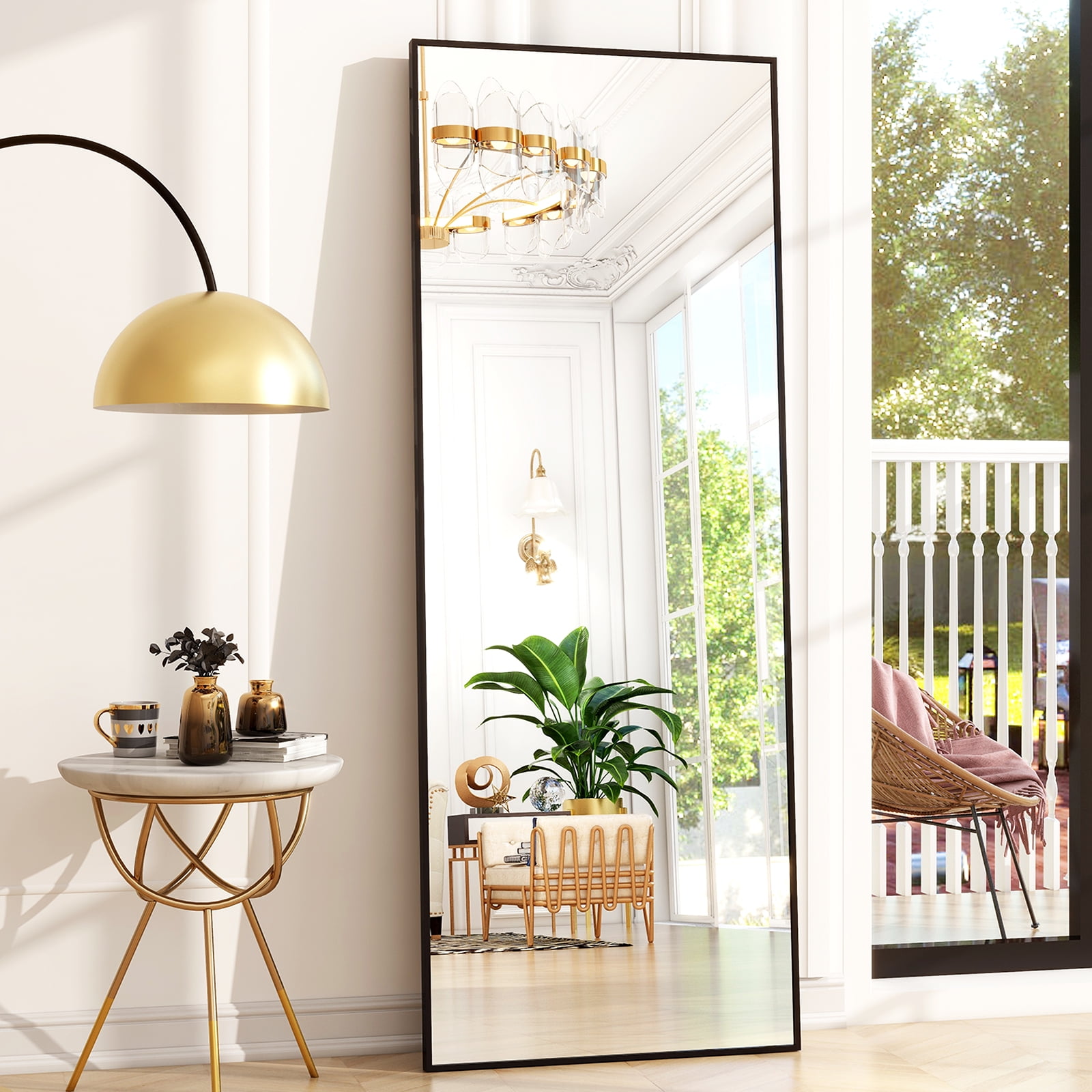 Neutype 65 inch x 22 inch Solid Wood Full Length Mirror with Standing Holder Floor Mirror Rectangular Wall Mounted Mirror Hanging Leaning, White, Size