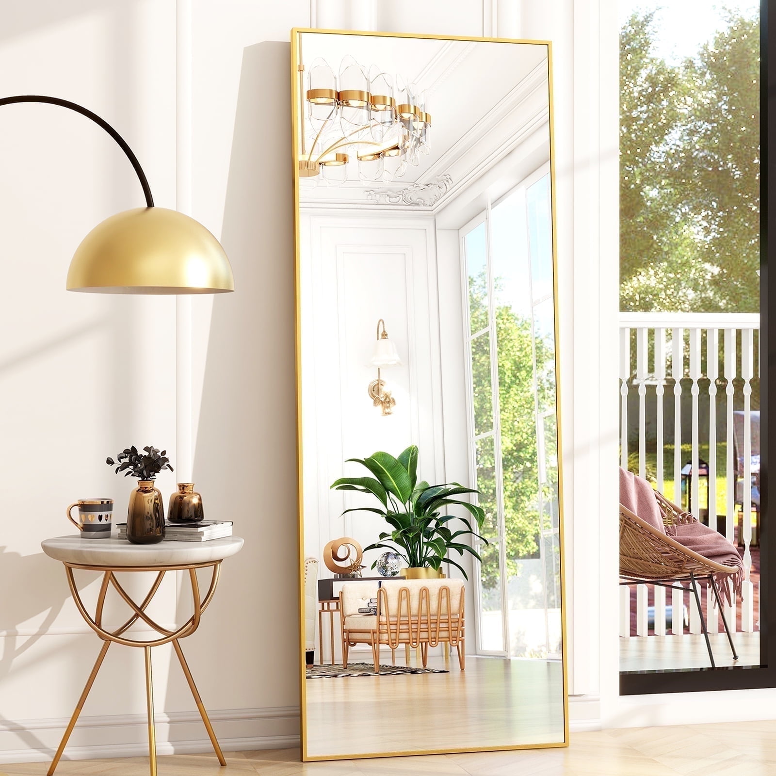 BEAUTYPEAK 64"x21" Full Length Mirror Rectangle Body Dressing Floor Standing Mirrors, Gold - Walmart.com