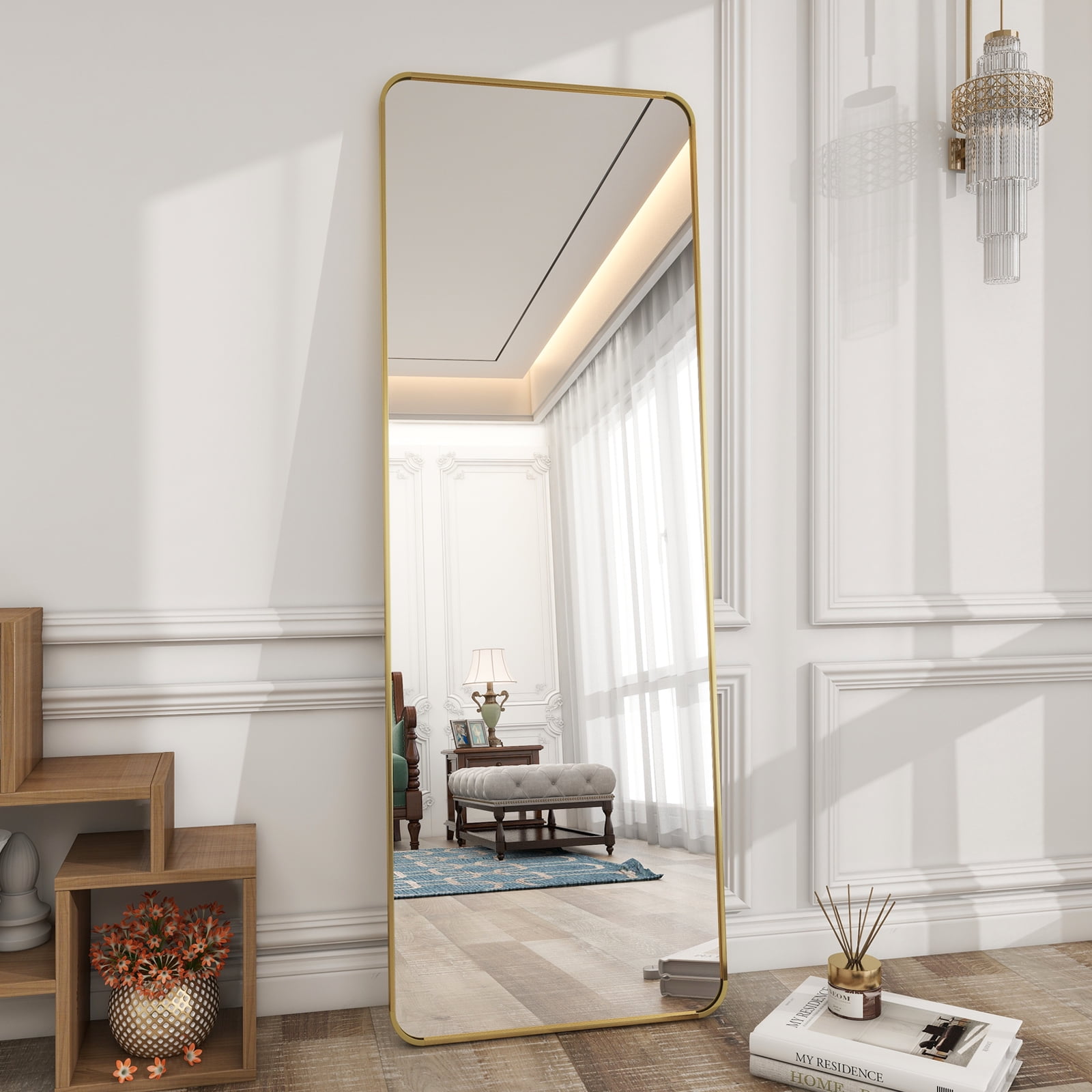 BEAUTYPEAK 64 x21 Full Length Mirror Arched Standing Floor Mirror Full Body Mirror Gold