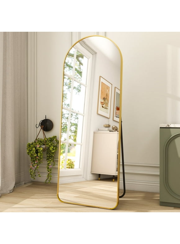 BEAUTYPEAK 64"x21" Full Length Standing Arch-Top Floor Mirror with Safe Corners, Gold