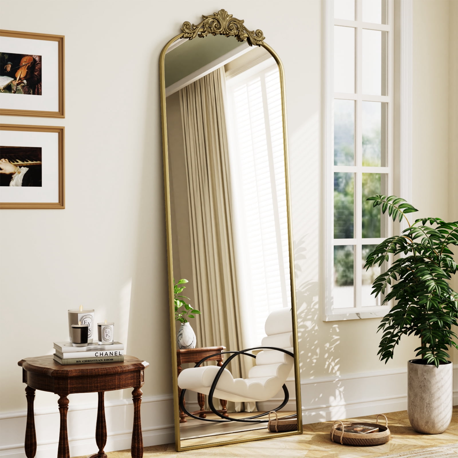 BEAUTYPEAK 65"x21" Full Length Mirror with Baroque Flower Head Design Wall-Mounted Mirror,Antique Gold - Walmart.com