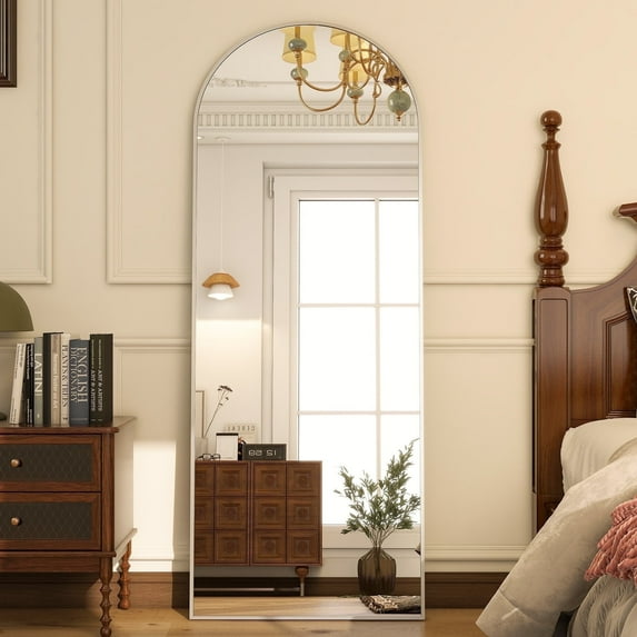 BEAUTYPEAK 65"x25" Arched Full Length Mirror Wall Mounted Mirror with Free Standing Bracket, Silver
