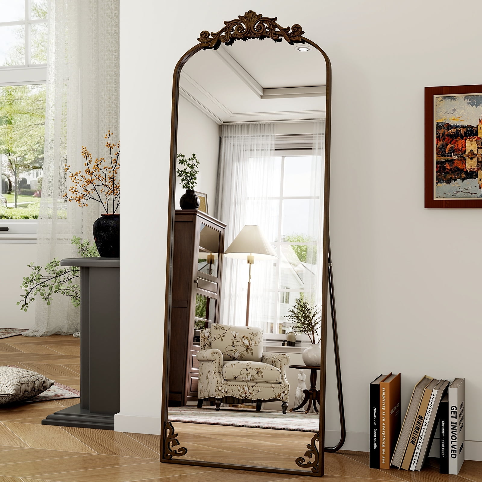 BEAUTYPEAK 66"x21" Arched Full Length Mirror Metal Vintage Mirror Baroque Style,Antique Gold - Walmart.com