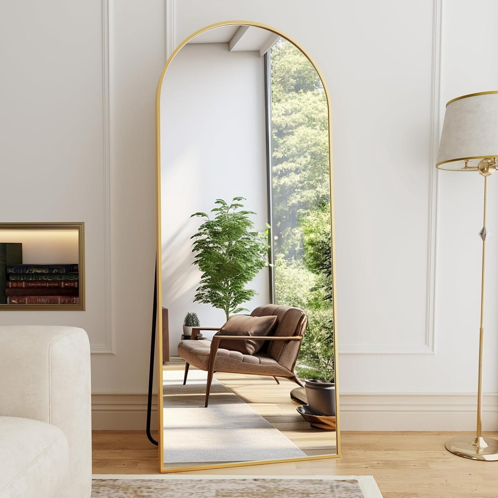 BEAUTYPEAK 67"x 30" Arched Full Length Metal Standing Floor Mirror, Gold