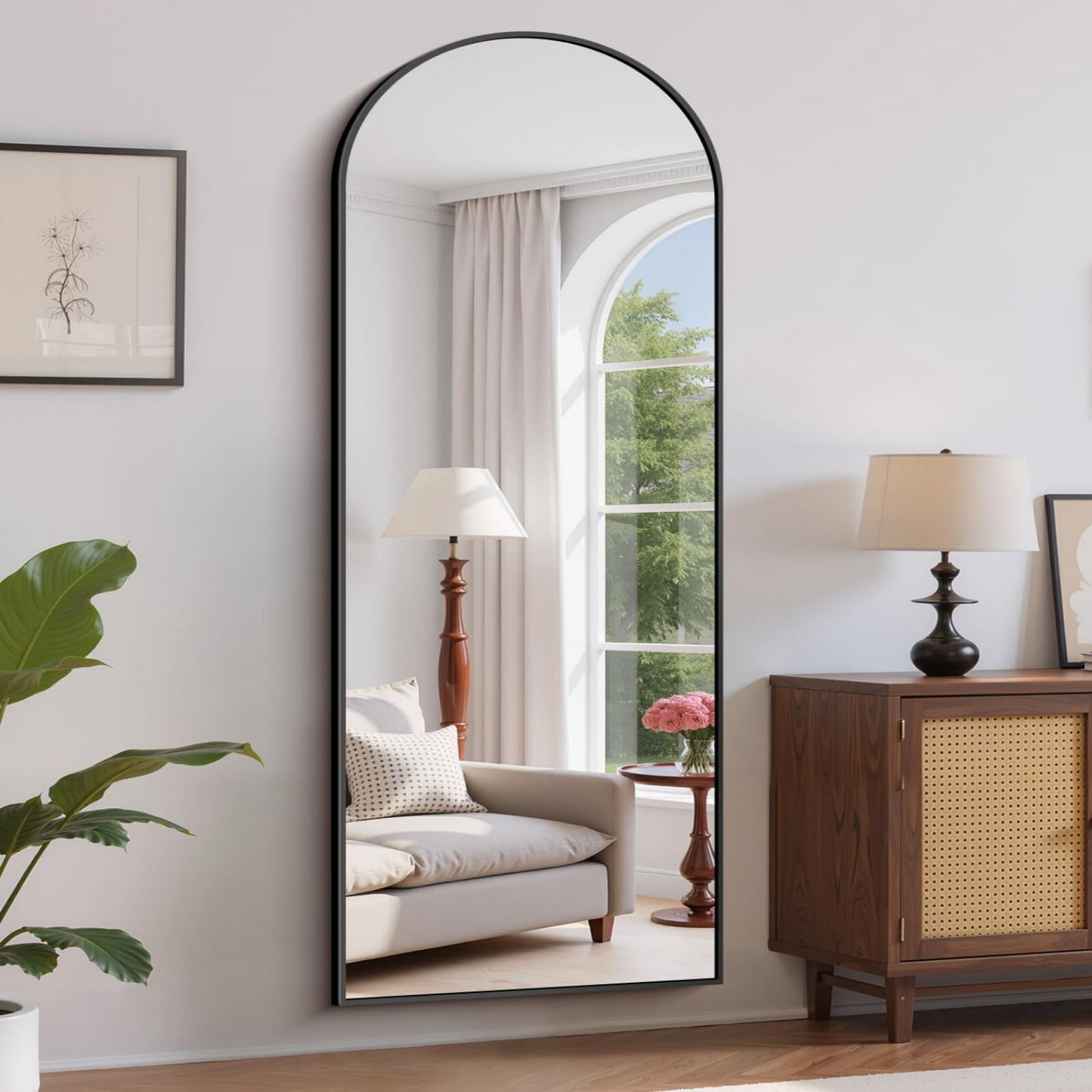 BEAUTYPEAK 68"x 22" Arched Full Length Metal Standing Floor Mirror, Black