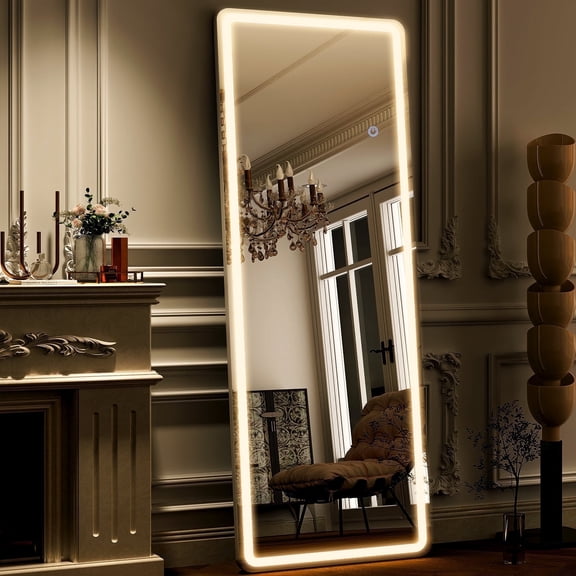 BEAUTYPEAK 68" x 26" LED Rectangular Full Length Mirror Standing Floor Mirror with Safe Corners,White