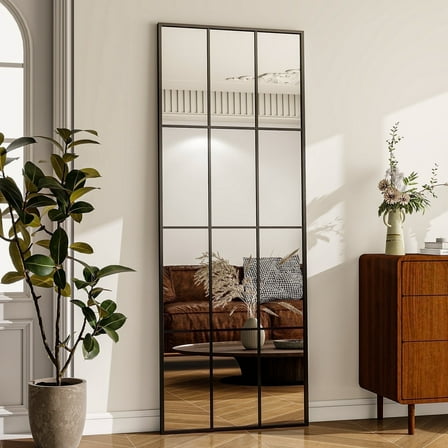 BEAUTYPEAK 69"x 25" Rectangular Full Length Windowpane Mirror Wall-Decor Mirror,Black