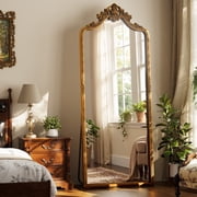 BEAUTYPEAK 69"x28" Large Vintage Full Length Mirror Decorative Floor Mirror with Luxurious Carving Top, Antique Gold