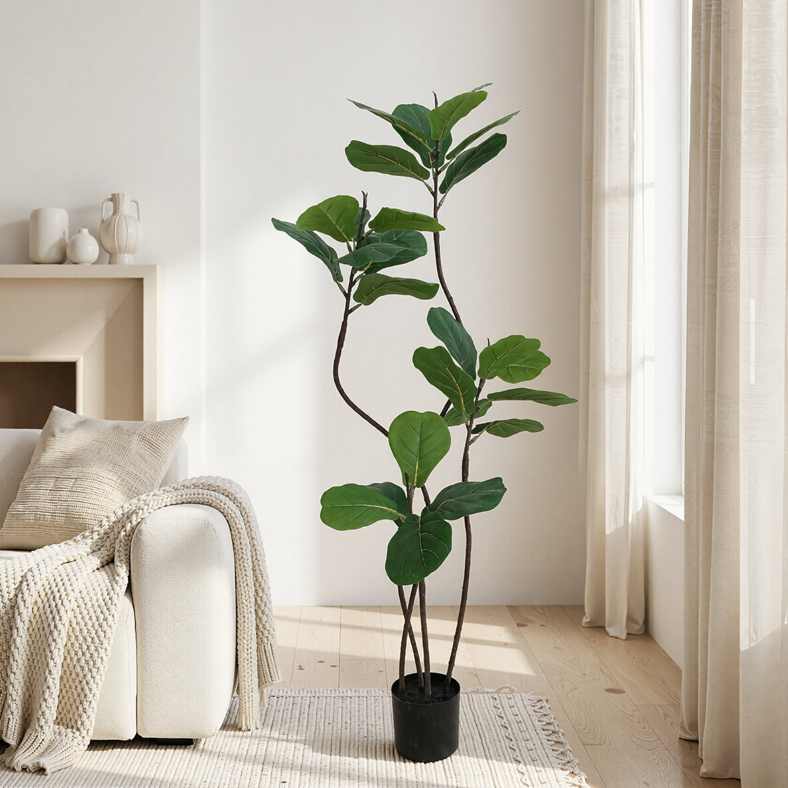 BEAUTYPEAK 6FT Artificial Fiddle Leaf Fig Tree Faux Ficus Tree Fake Green House Plants Indoor Outdoor Floor Plant