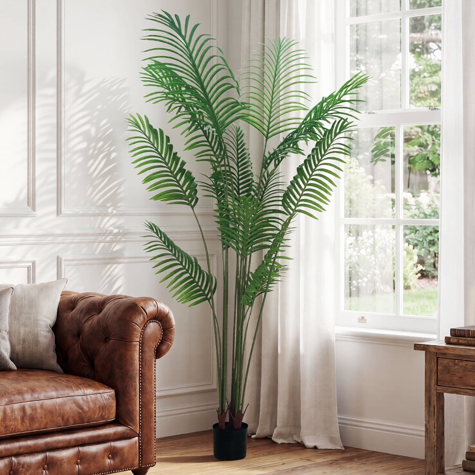 BEAUTYPEAK 6FT Artificial Palm Plants Fake Pre Potted Faux Green Tree Tall Fake House Plants Indoor Outdoor Floor Plant