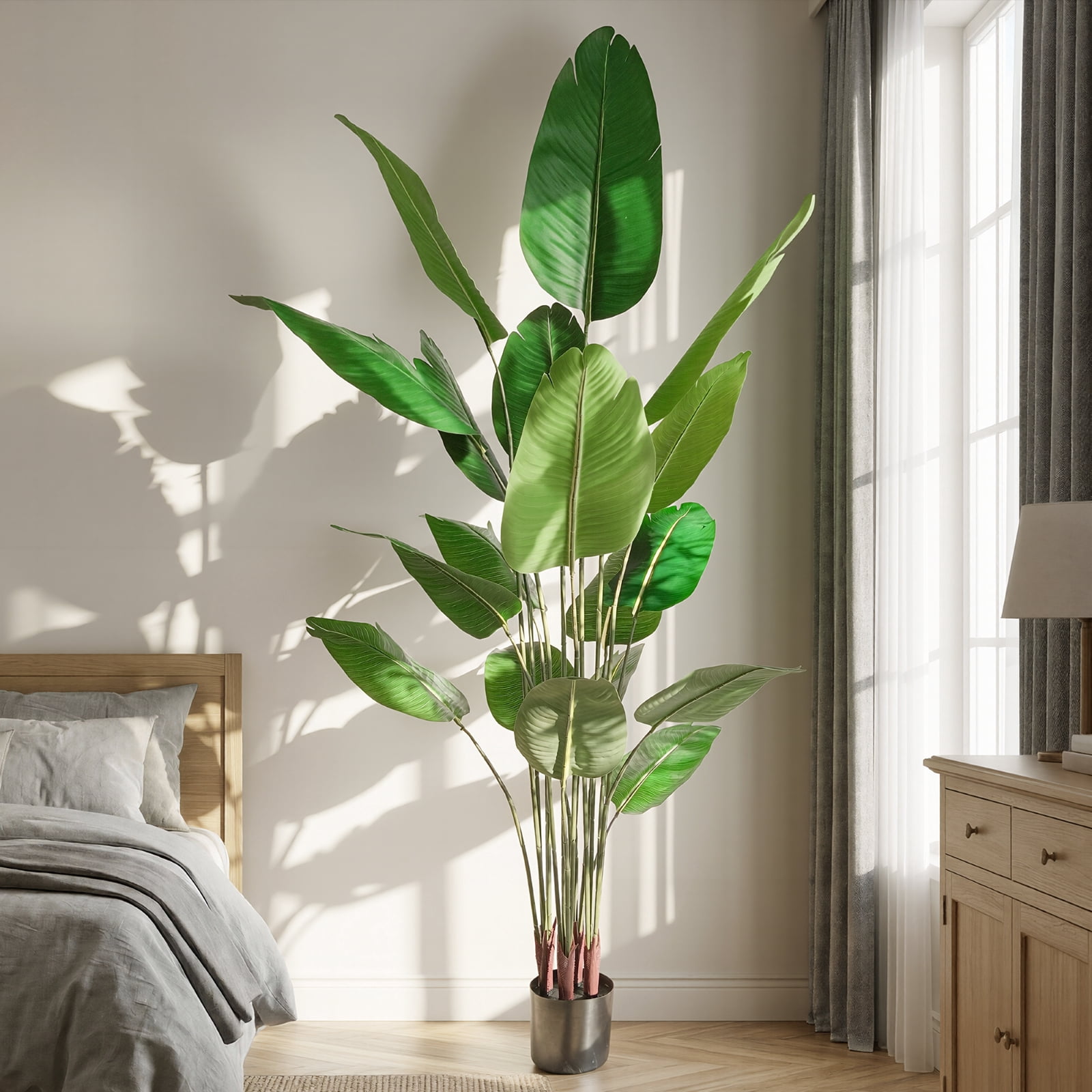 BEAUTYPEAK 6Ft Artificial Birds of Paradise Plant Faux Banana Leaf Tree Fake Tropical Palm Tree Indoor Outdoor Floor Plant