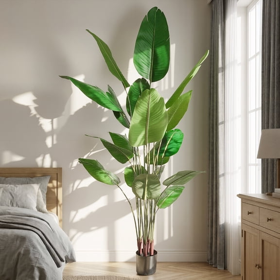 BEAUTYPEAK 6Ft Artificial Birds of Paradise Plant Faux Banana Leaf Tree Fake Tropical Palm Tree Indoor Outdoor Floor Plant