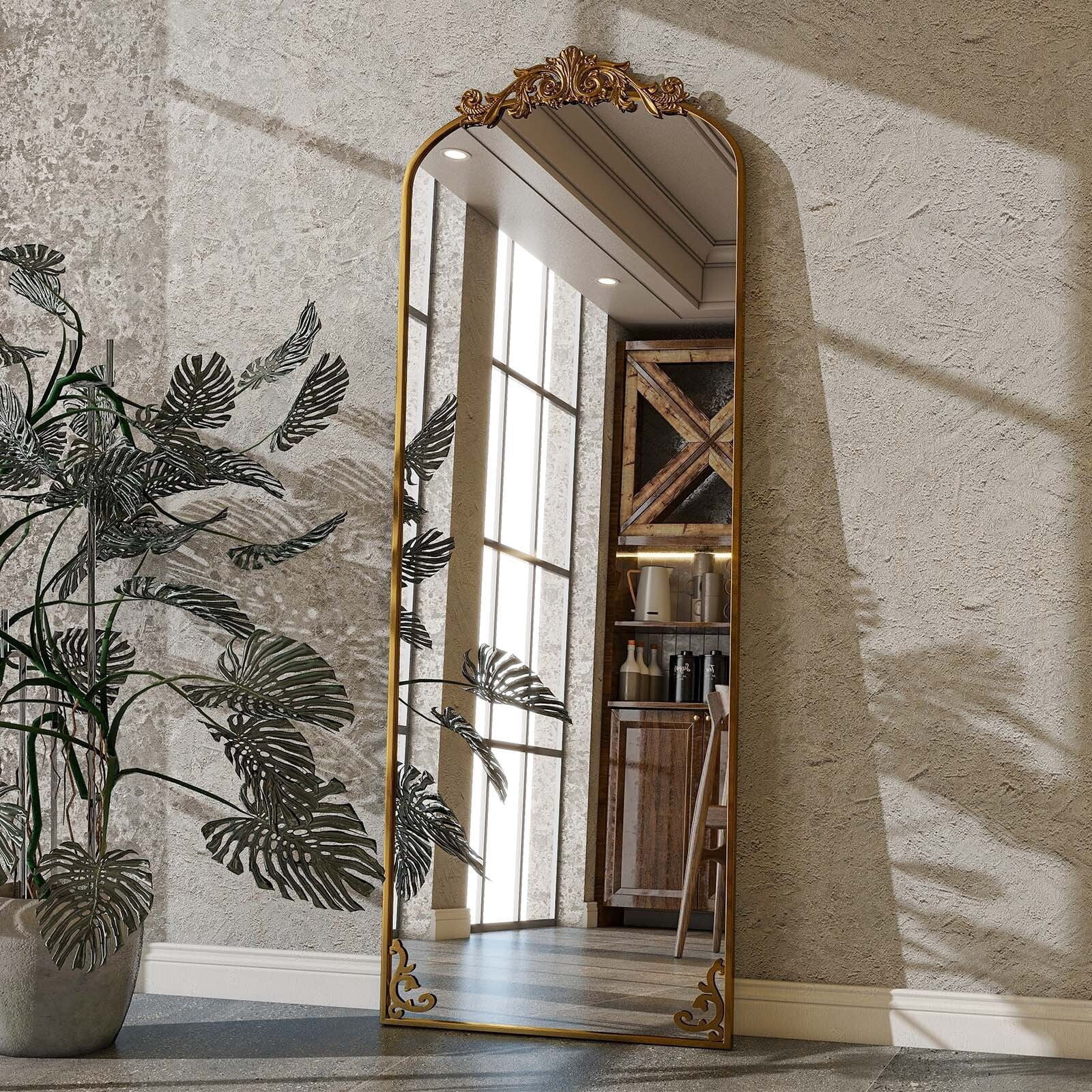 BEAUTYPEAK 70"x24" Full Length Mirror with Baroque Flower Head Design Wall-Mounted Mirror,Bronze - Walmart.com
