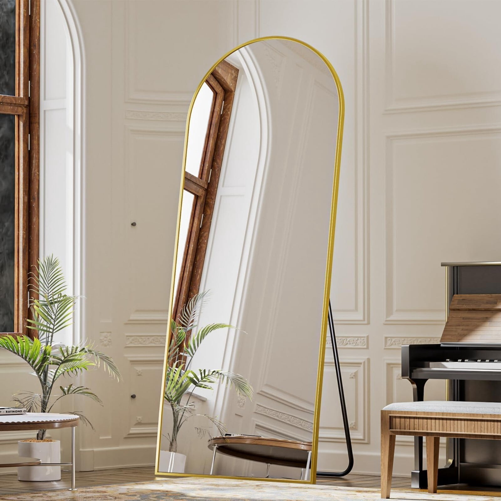 BEAUTYPEAK 71"x 26" Arched Full Length Aluminum Alloy Floor Mirror with stand, Gold