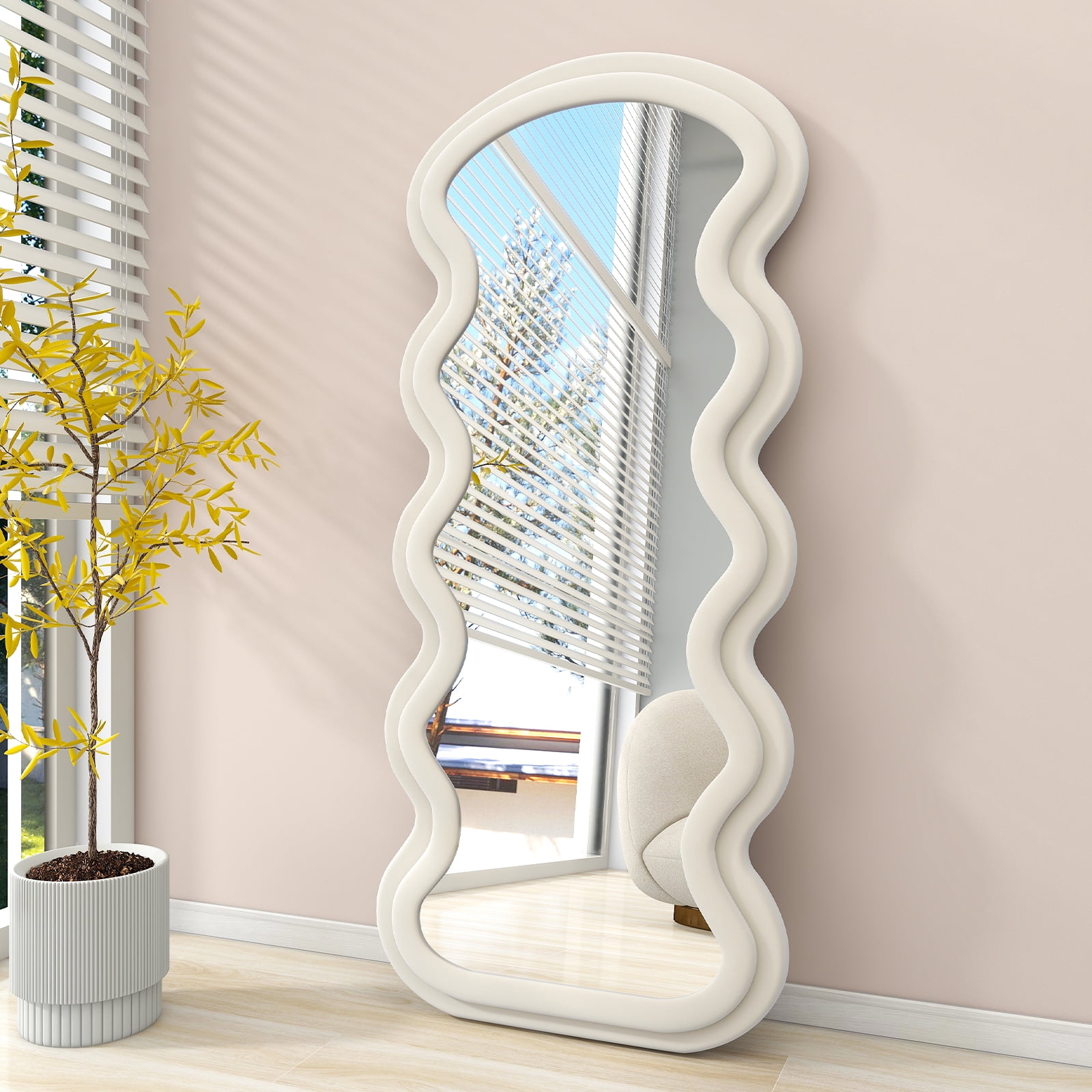 BEAUTYPEAK 71"x 30" Irregular Full Length Floor Mirror Wave Shaped ...