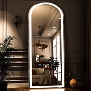 BEAUTYPEAK 71x 30 LED Arched Full Length Mirror Floor Standing Mirror with Stand,White