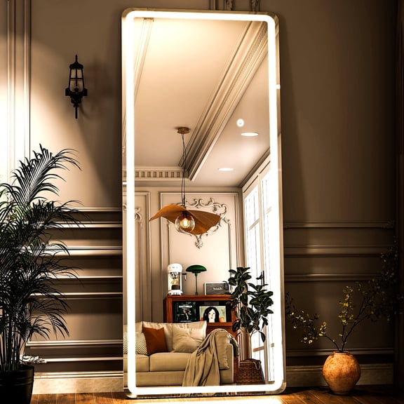 BEAUTYPEAK 71"x 30" LED Rectangular Full Length Mirror Floor Standing Mirror with Safe Corners,White