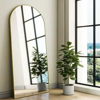BEAUTYPEAK 71"x30" Arch Full Length Mirror Oversized Floor Mirrors for Standing Leaning, Gold