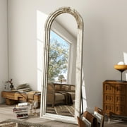 BEAUTYPEAK 71"x30" Arched Full Length Mirror with Stand Solid Wooden Framed Floor Mirror Full Body Mirror,Retro White