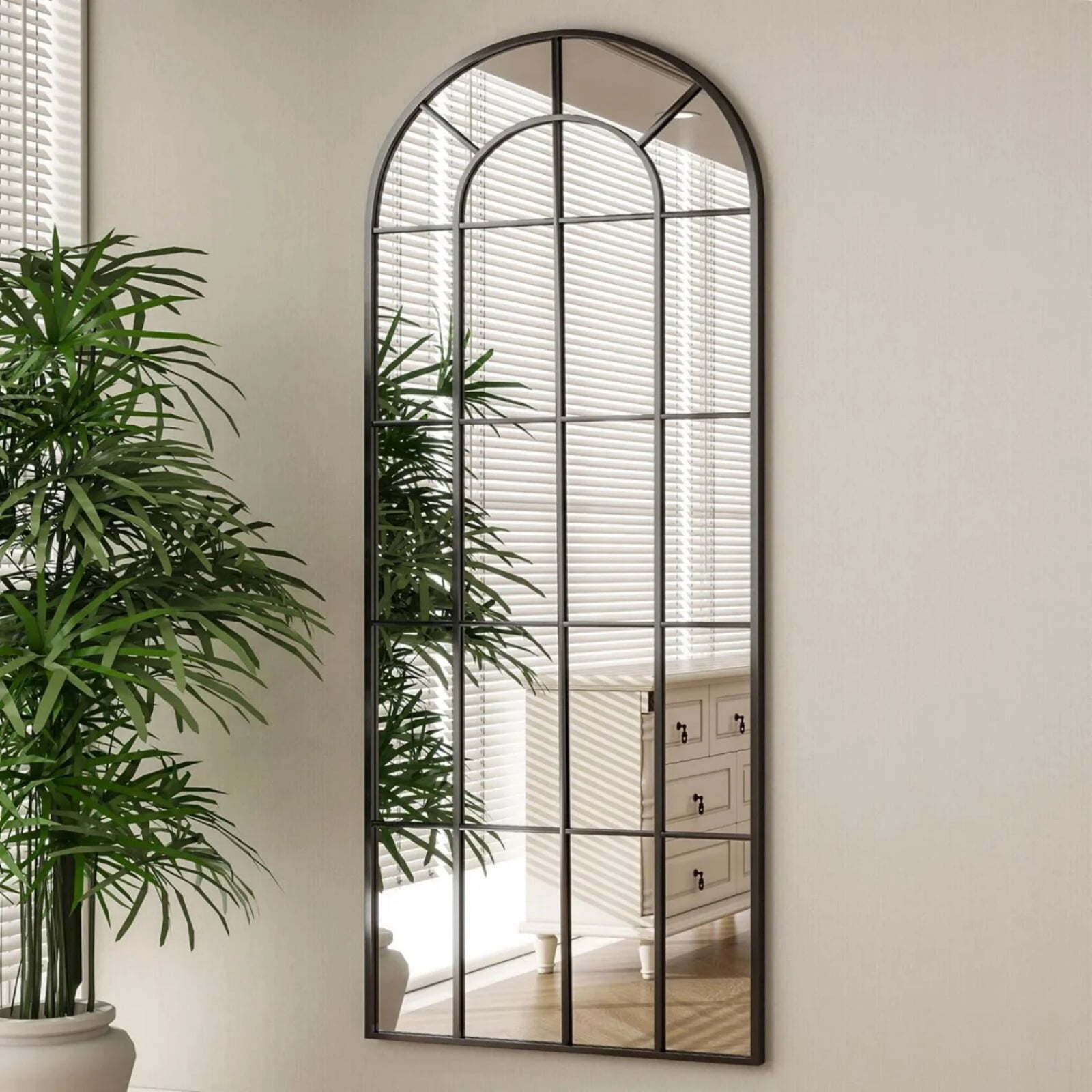 AUROMIR 71"x30" Windowpane Full Length Wall-Mounted Floor Mirror, Black