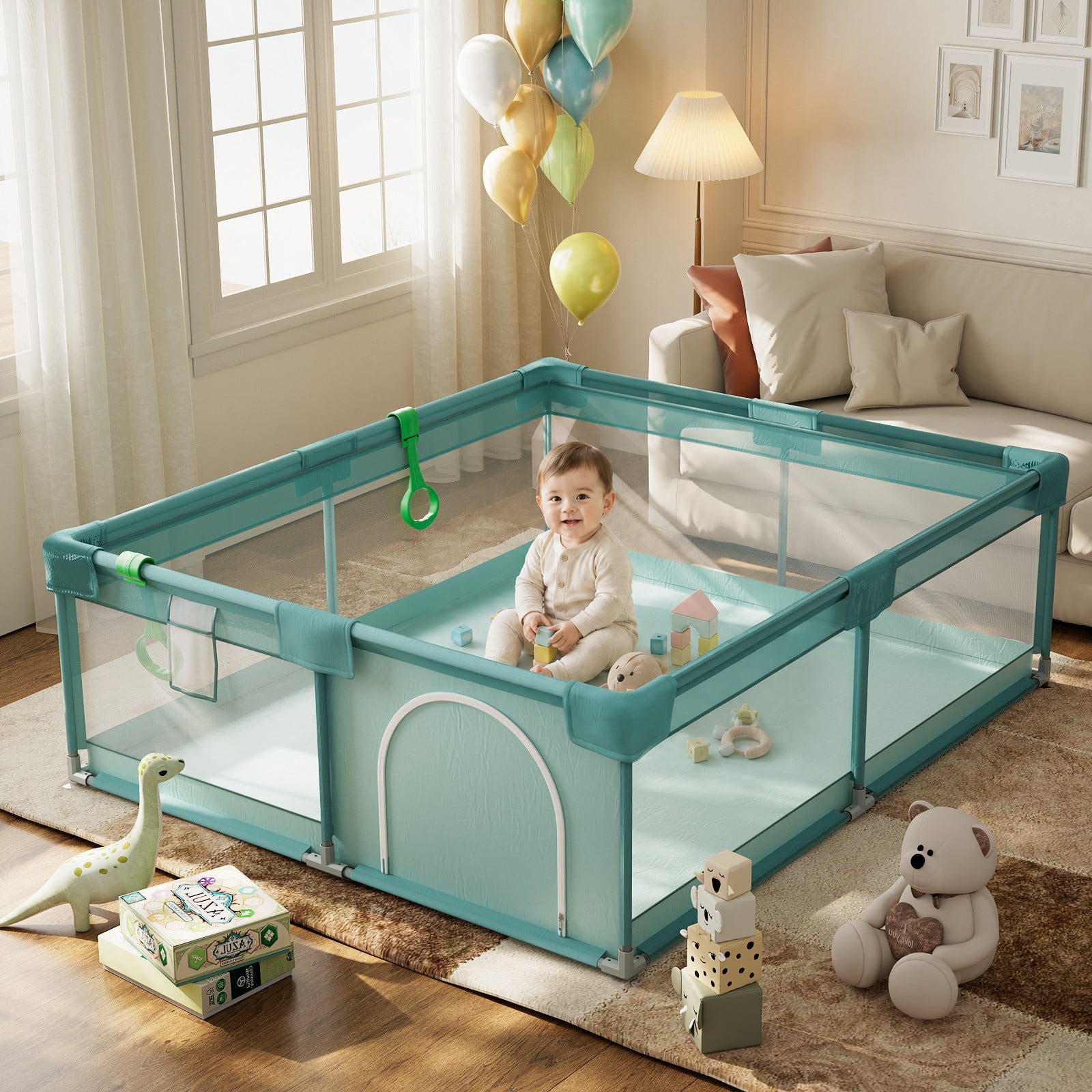 BEAUTYPEAK 71"x60" Large Baby Playpen Toddler Play Yard Fence for Boys and Girls, Pale Green