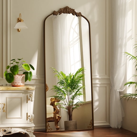 BEAUTYPEAK 72"x24" Full Length Mirror with Baroque Flower Head Design Wall-Mounted Mirror,Antique Bronze