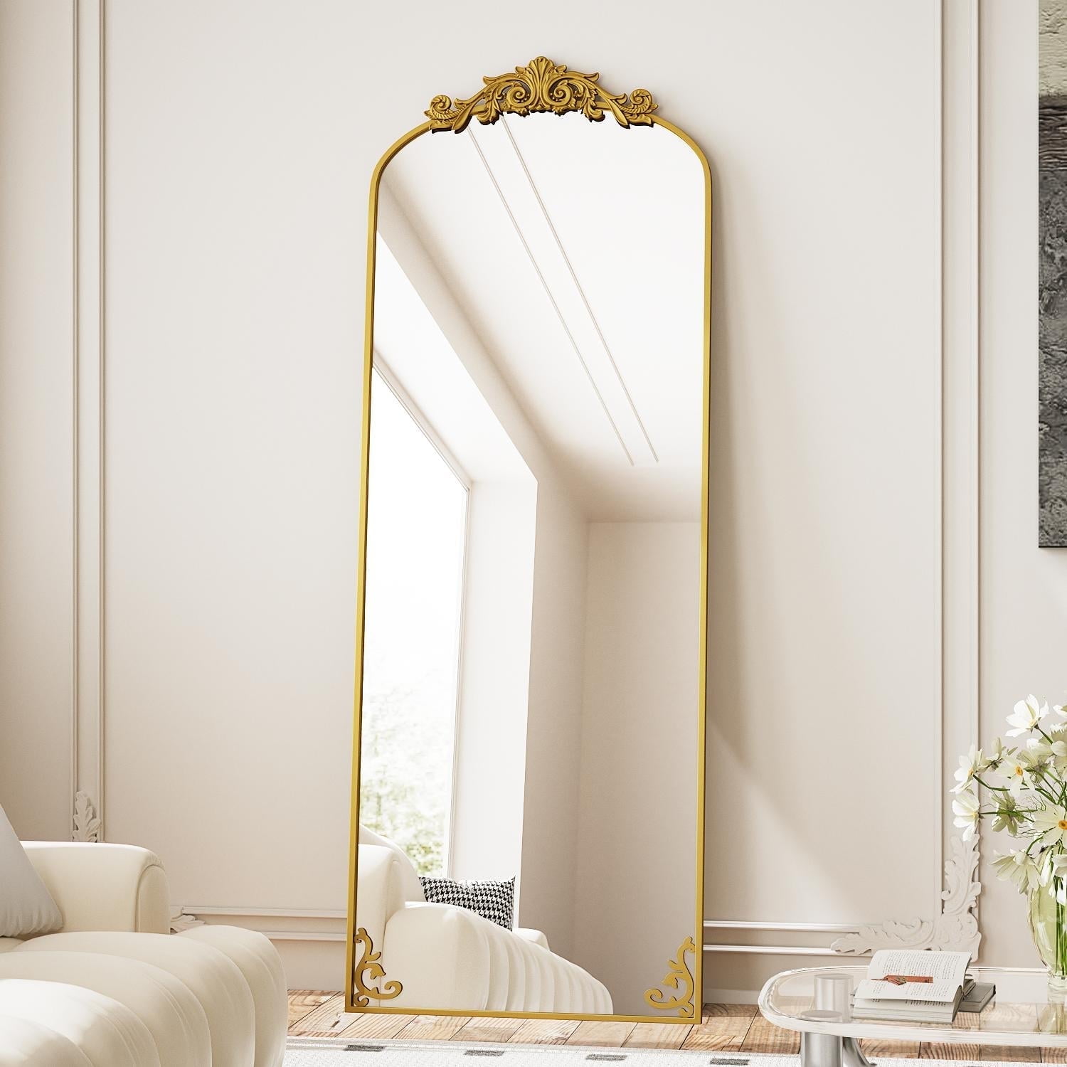 BEAUTYPEAK 72"x24" Full Length Mirror with Baroque Flower Head Design Wall-Mounted Mirror,Gold - Walmart.com