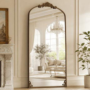 BEAUTYPEAK 74"x32" Full Length Mirror with Baroque Flower Head Design Wall-Mounted Mirror,Antique Bronze