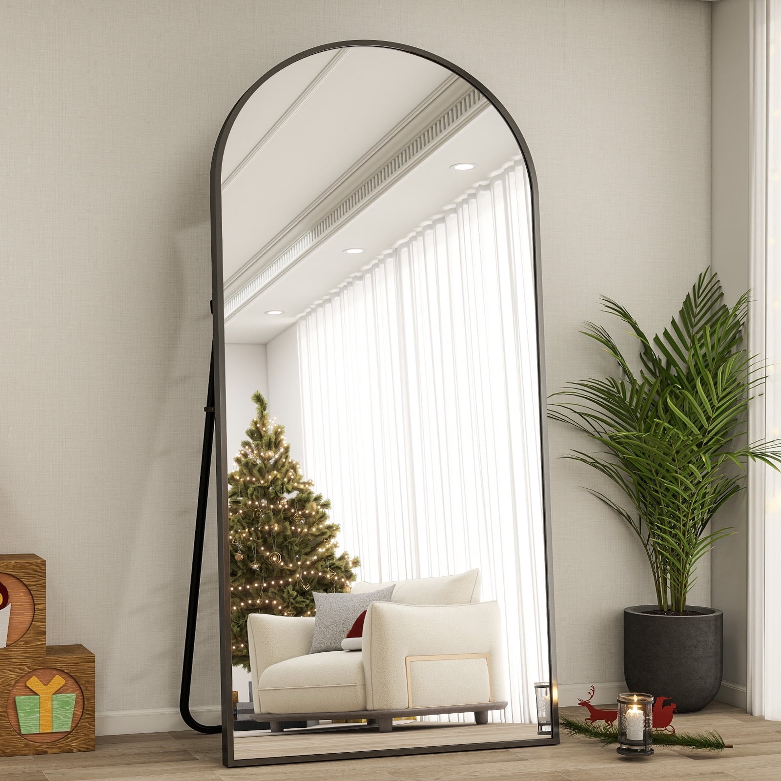 BEAUTYPEAK 76"x 35" Oversized Full Length Mirror Arch Standing Floor Mirror Full Body Mirror, Black
