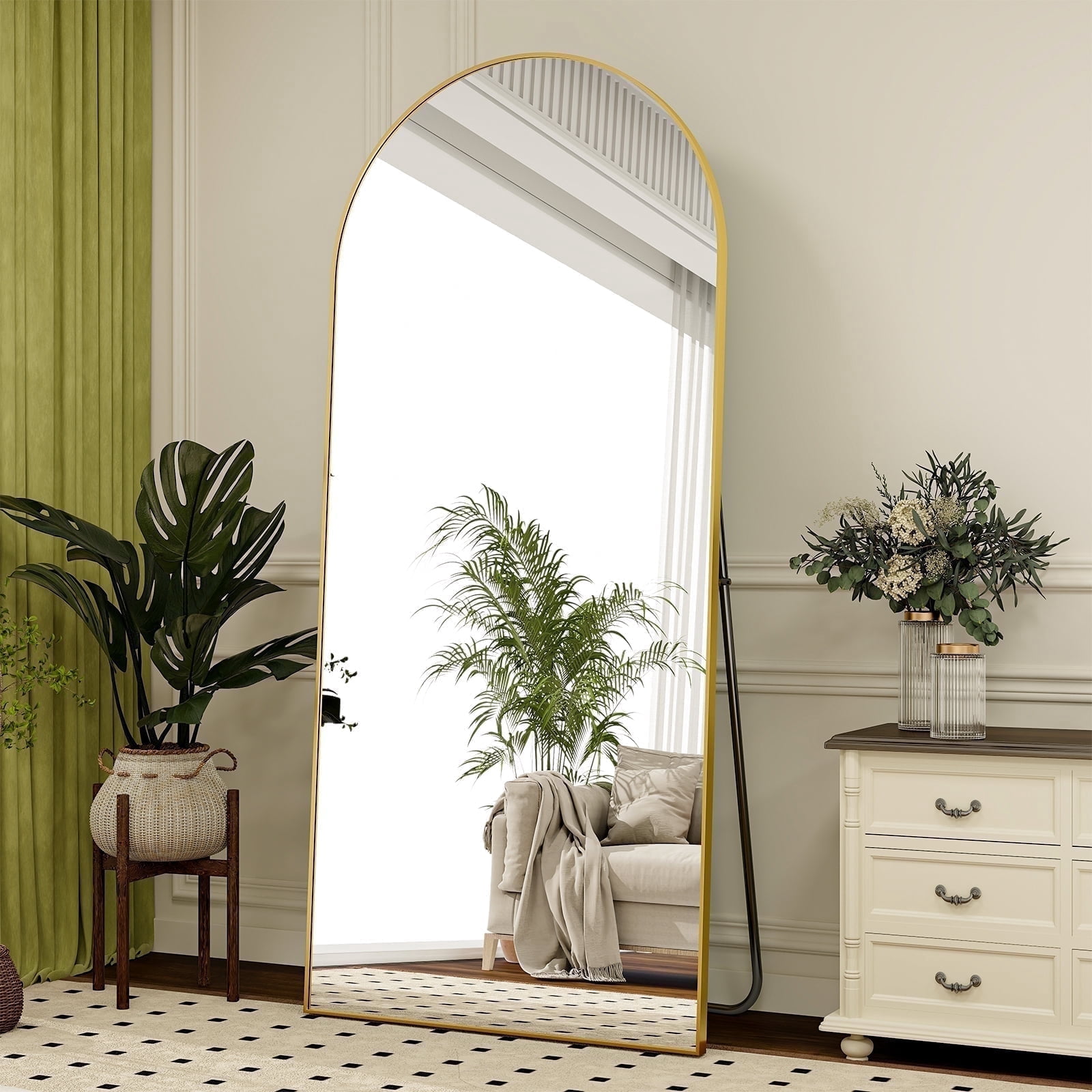 BEAUTYPEAK 76"x 35" Oversized Full Length Mirror Arch Standing Floor Mirror Full Body Mirror, Gold