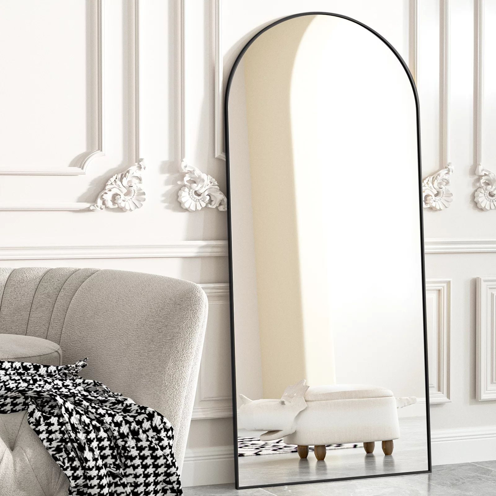 BEAUTYPEAK 76"x34" Arch Full Length Mirror Oversized Floor Mirrors for